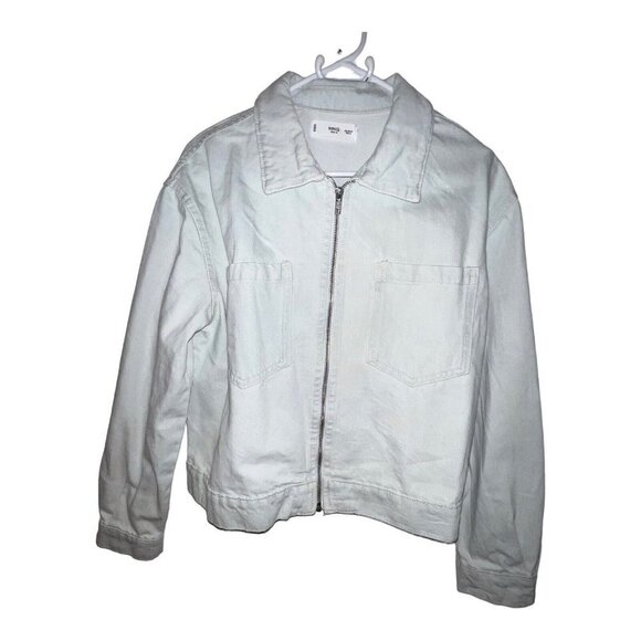 Mango MNG Pocketed Denim Jacket Full Zip Women Size Medium White Collared Casual - Picture 2 of 9